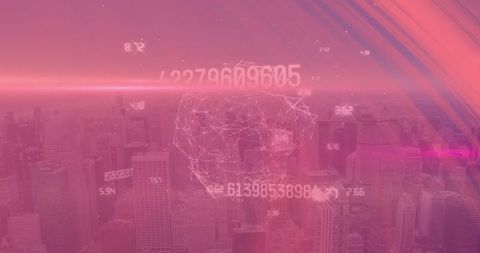 Futuristic digital head over urban skyline with data visualization