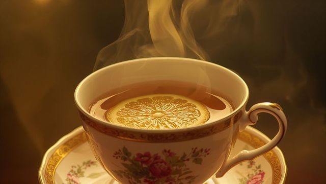 Porcelain Teacup with Lemon Slice in Warm Ambiance