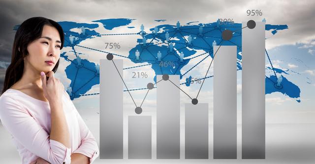 Thoughtful Businesswoman Analyzing Global Data with Graphs - Download Free Stock Photos Pikwizard.com