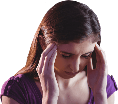 Tired Woman Experiencing Headache on Transparent Background