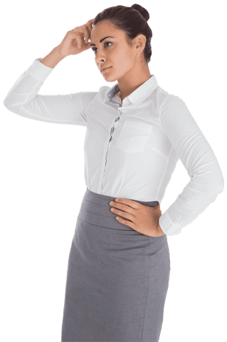 Transparent Thoughtful Businesswoman in Professional Attire