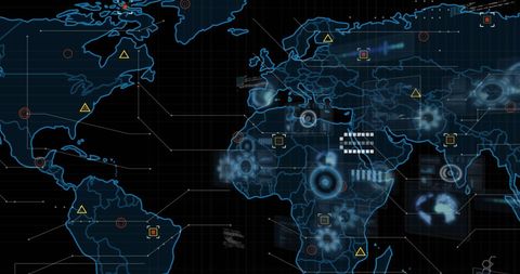 Futuristic World Map with Data Interface Elements - Download Free Stock Images Pikwizard.com