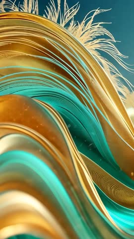 Looping metallic ribbons and turquoise waves creating fluid abstract motion for mobile