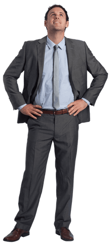 Confident Businessman Looking Up in Transparent Background
