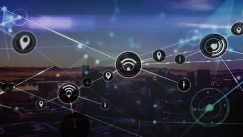Digital Networking and Connectivity Over Urban Cityscape