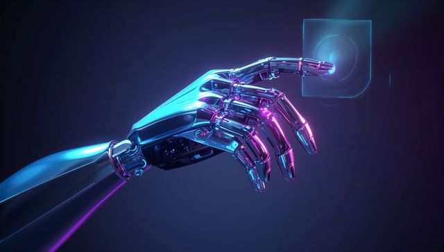 Robotic Hand Interacting with Holographic Interface in Futuristic Lab