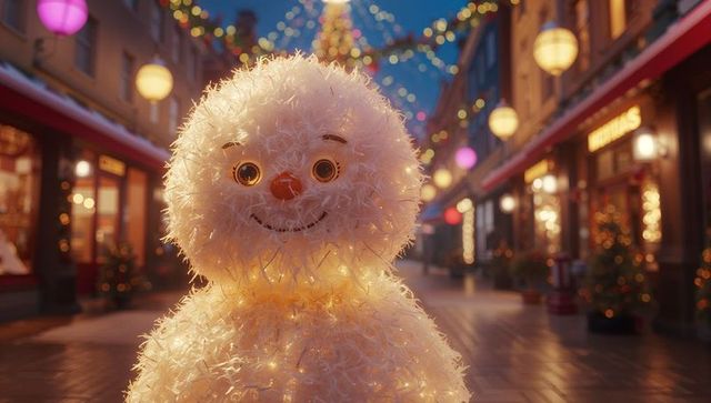 Festive Glowing Snowman on Elegantly Lit Holiday Street