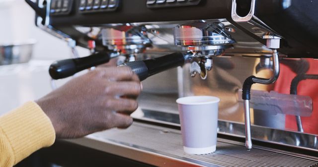 Barista Handling Espresso Machine Making Coffee in Paper Cup - Download Free Stock Images Pikwizard.com