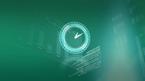 Digital Clock Projection on Technology Grid on Green Backdrop