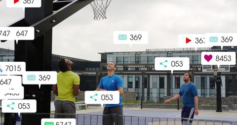 Diverse Basketball Players with Digital Data Interaction