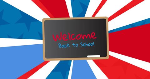 Welcome Back to School Blackboard on Patriotic Background