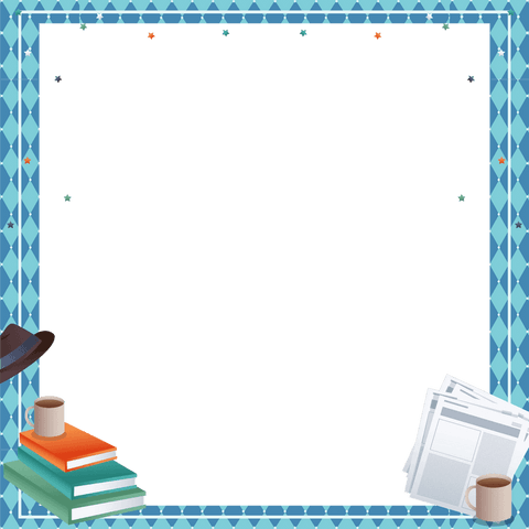 Transparent Ornate Blue Frame with Books and Fedora Decor - Download Free Stock Videos Pikwizard.com