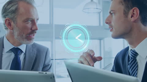 Business Collaboration with Futuristic Clock Interface