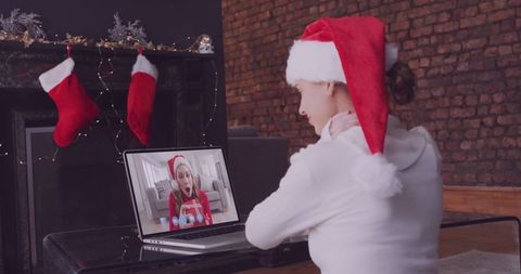 Virtual Christmas Call With Friends Celebrating Festive Season - Download Free Stock Images Pikwizard.com