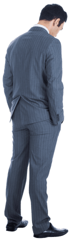 Caucasian Businessman Looking Down in Suit on Transparent Background