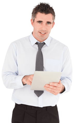 Confident Businessman Holding Tablet Transparent Background - Download Free Stock Videos Pikwizard.com