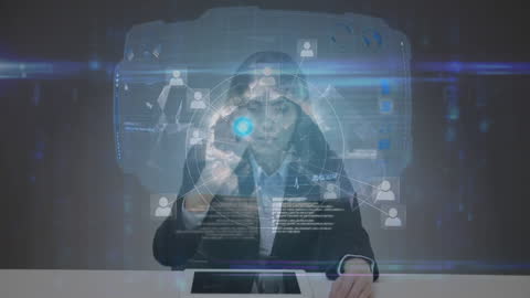 Businesswoman Engaging with Futuristic Virtual Interface