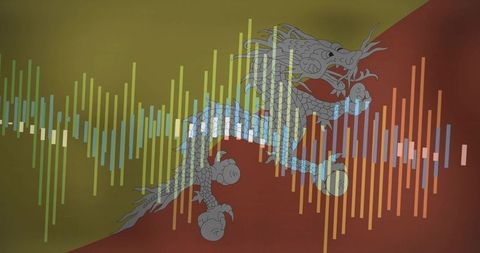 Dynamic dragon with colorful waveform overlay