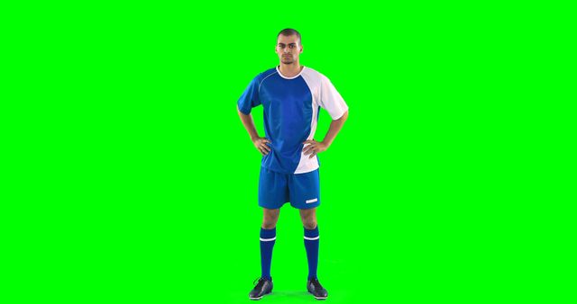 Soccer Player in Blue and White Uniform on Green Screen Background - Download Free Stock Images Pikwizard.com