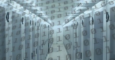 Binary Code Superimposed on Futuristic Server Room - Download Free Stock Images Pikwizard.com