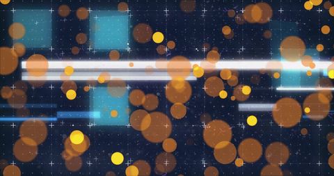 Abstract glowing circles with grid and blue squares