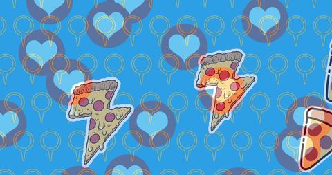 Colorful Pizza Day Pattern with Hearts