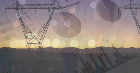 Digital Data and Power Pylons Superimposed with Graphs