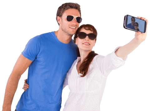 Transparent Couple Taking Selfie with Smartphone