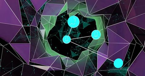 Abstract Digital Interface with Social Media Icons on Geometric Background