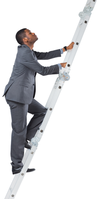 Transparent Businessman Climbing Ladder Reaching for Success - Download Free Stock Videos Pikwizard.com