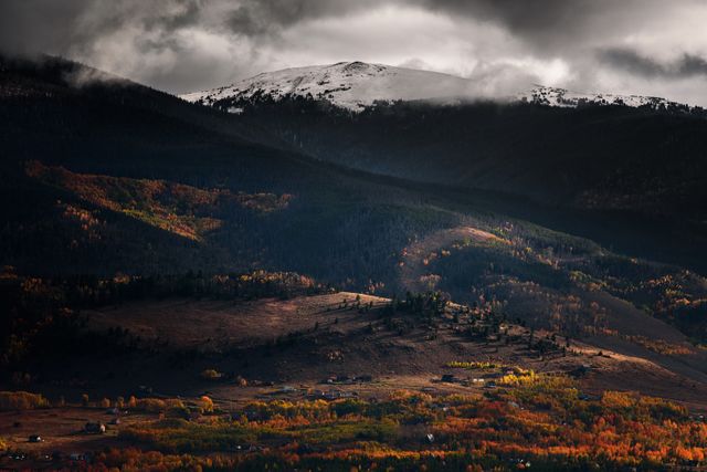 Mountainous Landscape with Autumn Colors and Snow-Capped Peak - Download Free Stock Photos Pikwizard.com