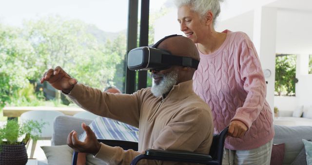 Elderly Couple Using Virtual Reality in Bright Living Room - Download Free Stock Images Pikwizard.com