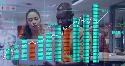 Diverse Team Reviewing Growing Financial Graph in Modern Workspace
