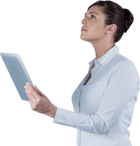 Transparent Businesswoman Engaging with Digital Tablet