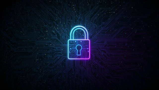 Neon Padlock Background Highlighting Cybersecurity Concept