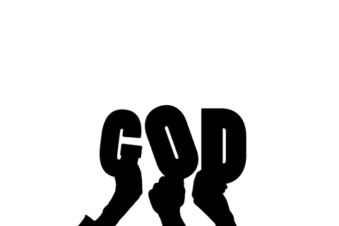 Transparent spiritual hands symbol with 'god' text