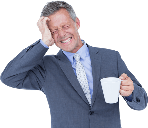 Transparent Disheartened Businessman Holding Coffee Cup