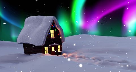Cozy Cottage in Winter Wonderland with Northern Lights