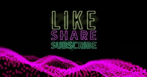 Neon Like Share Subscribe Text Over Abstract Waving Mesh - Download Free Stock Images Pikwizard.com
