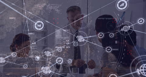 Global Business Strategy with Data and Communication Icons