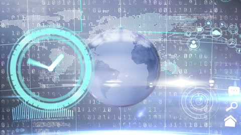 Digital Globe and Data Processing with Futuristic Interface Elements