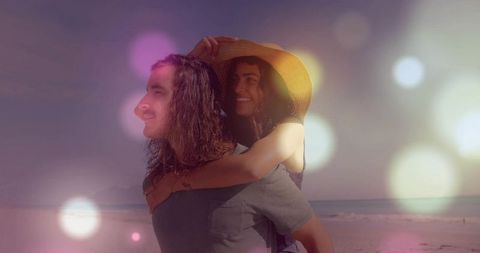 Couple Enjoying Romantic Day at Beach Under Soft Pastel Hue