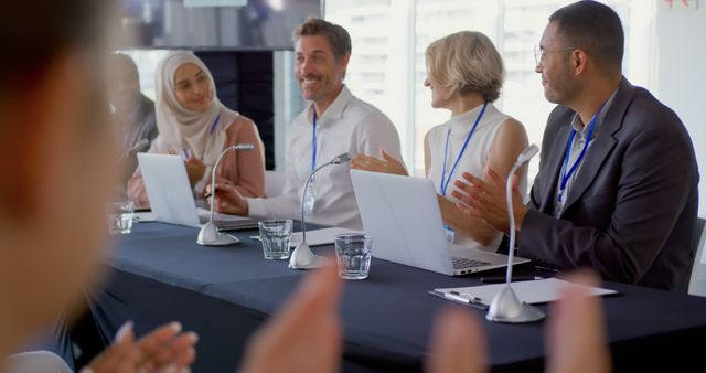 Diverse Business Colleagues Clapping During Office Meeting - Download Free Stock Images Pikwizard.com