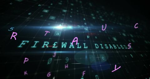 floating letters with disabling firewall message in digital matrix - Download Free Stock Images Pikwizard.com