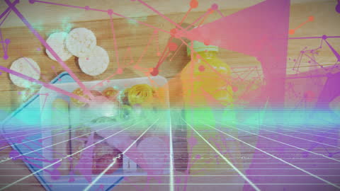 Futuristic Virtual Interface with Food and Digital Connections