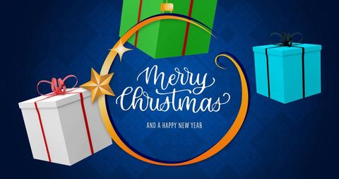 Festive christmas greeting with colorful gift boxes design