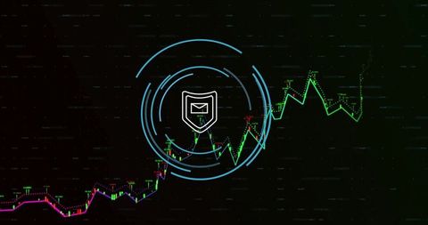 Cybersecurity Shield with Data Graph and Envelope Icon in Digital Interface