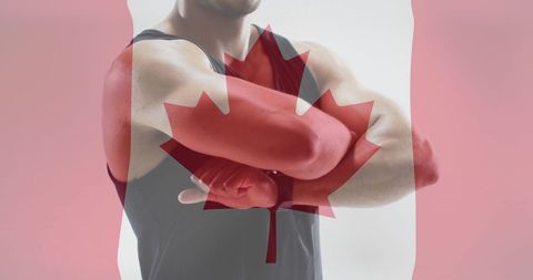 Strong Man Expressing Patriotism with Canadian Flag Overlay