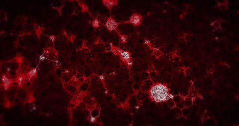 Red Molecular Structures Illustrating Science and Medicine