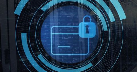 Digital Data Security with Lock Symbol and Binary Code Overlay